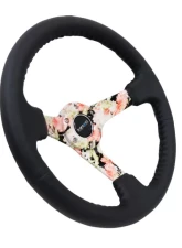 NRG Reinforced Sport Steering Wheel 350mm 3 Inch Deep Hydro Dipped Tropical Floral 5mm spoke Black Leather Black Baseball Stitching                                     - RST-036FL-R - Image 2