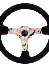 NRG Reinforced Sport Steering Wheel 350mm 3 Inch Deep Hydro Dipped Tropical Floral 5mm spoke Black Suede Black Baseball Stitching                                     - RST-036FL-S - Image 4