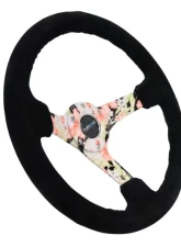 NRG Reinforced Sport Steering Wheel 350mm 3 Inch Deep Hydro Dipped Tropical Floral 5mm spoke Black Suede Black Baseball Stitching                                     - RST-036FL-S - Image 2