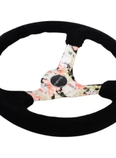 NRG Reinforced Sport Steering Wheel 350mm 3 Inch Deep Hydro Dipped Tropical Floral 5mm spoke Black Suede Black Baseball Stitching                                     - RST-036FL-S - Image 3