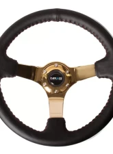 NRG Reinforced Sport Steering Wheel 350mm 3 Inch Deep 4mm Black Leather Red Baseball Stitch Gold spoke                                     - RST-036CG - Image 4