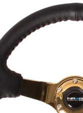 NRG Reinforced Sport Steering Wheel 350mm 3 Inch Deep black Suede with red Baseball Stitching Chrome Gold Spoke                                     - RST-036GD-S - Image 5