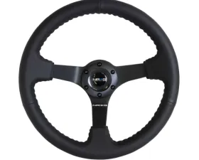 NRG Reinforced Sport Steering Wheel 350mm Odi Aurimas Bakchis Signature Race Style 3 Inch deep black Leather