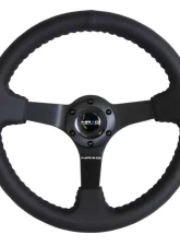 NRG Reinforced Sport Steering Wheel 350mm Odi Aurimas Bakchis Signature Race Style 3 Inch deep black Leather                                     - RST-036MB-R - Image 7