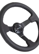 NRG Reinforced Sport Steering Wheel 350mm Odi Aurimas Bakchis Signature Race Style 3 Inch deep black Leather                                     - RST-036MB-R - Image 3