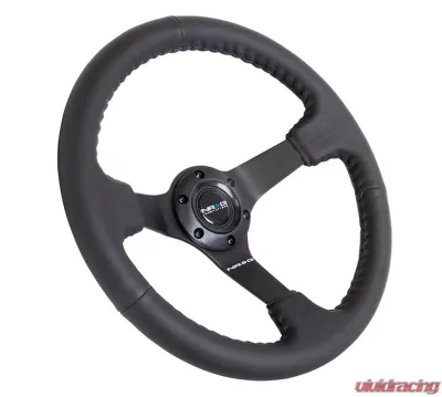 NRG Reinforced Sport Steering Wheel 350mm Odi Aurimas Bakchis Signature Race Style 3 Inch deep black Leather - RST-036MB-R