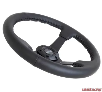 NRG Reinforced Sport Steering Wheel 350mm Odi Aurimas Bakchis Signature Race Style 3 Inch deep black Leather - RST-036MB-R