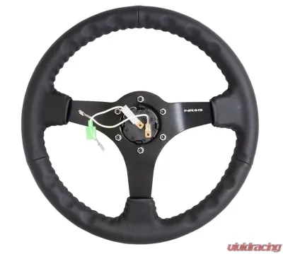 NRG Reinforced Sport Steering Wheel 350mm Odi Aurimas Bakchis Signature Race Style 3 Inch deep black Leather - RST-036MB-R