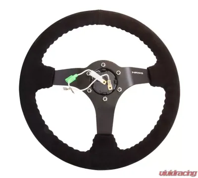 NRG Reinforced Sport Steering Wheel 350mm Odi Aurimas Bakchis Signature Race Style 3 Inch deep black Suede - RST-036MB-S
