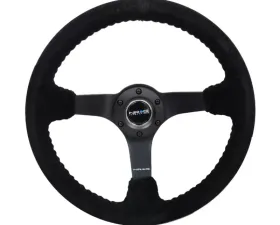 NRG Reinforced Sport Steering Wheel 350mm 3 Inch Deep 5mm Matte Black Spoke Black Suede Black Baseball Stitching