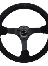 NRG Reinforced Sport Steering Wheel 350mm 3 Inch Deep 5mm Matte Black Spoke Black Suede Black Baseball Stitching                                     - RST-036MB-S-BK - Image 8