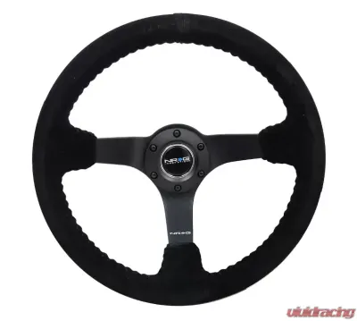 NRG Reinforced Sport Steering Wheel 350mm 3 Inch Deep 5mm Matte Black Spoke Black Suede Black Baseball Stitching - RST-036MB-S-BK