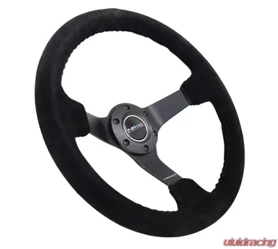 NRG Reinforced Sport Steering Wheel 350mm 3 Inch Deep 5mm Matte Black Spoke Black Suede Black Baseball Stitching - RST-036MB-S-BK