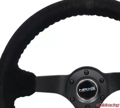 NRG Reinforced Sport Steering Wheel 350mm 3 Inch Deep 5mm Matte Black Spoke Black Suede Black Baseball Stitching - RST-036MB-S-BK
