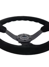 NRG Reinforced Sport Steering Wheel 350mm 3 Inch Deep 5mm Matte Black Spoke Black Suede Black Baseball Stitching                                     - RST-036MB-S-BK - Image 4