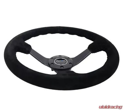 NRG Reinforced Sport Steering Wheel 350mm 3 Inch Deep 5mm Matte Black Spoke Black Suede Black Baseball Stitching - RST-036MB-S-BK