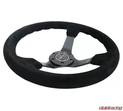 NRG Reinforced Sport Steering Wheel 350mm 3 Inch Deep 5mm Matte Black Spoke Black Suede Black Baseball Stitching - RST-036MB-S-BK