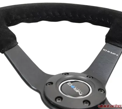 NRG Reinforced Sport Steering Wheel 350mm 3 Inch Deep 5mm Matte Black Spoke Black Suede Black Baseball Stitching - RST-036MB-S-BK