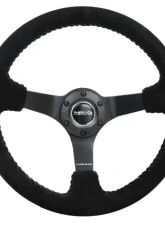 NRG Reinforced Sport Steering Wheel 350mm 3 Inch Deep 5mm Matte Black Spoke Black Suede Blue Baseball Stitching                                     - RST-036MB-S-BL - Image 6