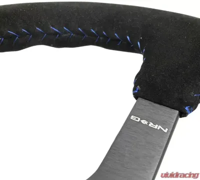 NRG Reinforced Sport Steering Wheel 350mm 3 Inch Deep 5mm Matte Black Spoke Black Suede Blue Baseball Stitching - RST-036MB-S-BL