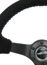 NRG Reinforced Sport Steering Wheel 350mm 3 Inch Deep 5mm Matte Black Spoke Black Suede Blue Baseball Stitching                                     - RST-036MB-S-BL - Image 3