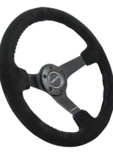 NRG Reinforced Sport Steering Wheel 350mm 3 Inch Deep 5mm Matte Black Spoke Black Suede Blue Baseball Stitching                                     - RST-036MB-S-BL - Image 4