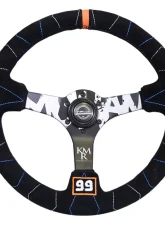 NRG Reinforced Sport Steering Wheel 350mm Kyle Mohan Signature 3 Inch Deep 5mm Matte Black Spoke Black suede color stitching                                     - RST-036MB-S-KMR - Image 6
