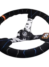 NRG Reinforced Sport Steering Wheel 350mm Kyle Mohan Signature 3 Inch Deep 5mm Matte Black Spoke Black suede color stitching                                     - RST-036MB-S-KMR - Image 3