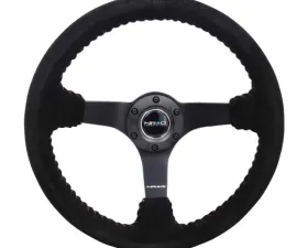 NRG Reinforced Sport Steering Wheel 350mm 3 Inch Deep 5mm Matte Black Spoke Black Suede Red Baseball Stitching