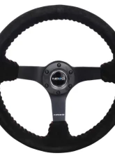 NRG Reinforced Sport Steering Wheel 350mm 3 Inch Deep 5mm Matte Black Spoke Black Suede Red Baseball Stitching                                     - RST-036MB-S-RD - Image 6
