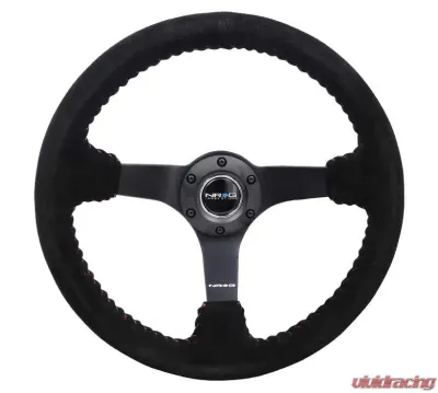 NRG Reinforced Sport Steering Wheel 350mm 3 Inch Deep 5mm Matte Black Spoke Black Suede Red Baseball Stitching - RST-036MB-S-RD