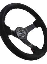 NRG Reinforced Sport Steering Wheel 350mm 3 Inch Deep 5mm Matte Black Spoke Black Suede Red Baseball Stitching                                     - RST-036MB-S-RD - Image 2