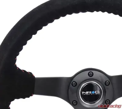NRG Reinforced Sport Steering Wheel 350mm 3 Inch Deep 5mm Matte Black Spoke Black Suede Red Baseball Stitching - RST-036MB-S-RD