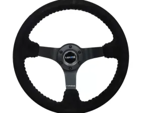 NRG Reinforced Sport Steering Wheel 350mm 3 Inch Deep 5mm Matte Black Spoke Black suede Silver Baseball Stitching