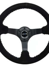NRG Reinforced Sport Steering Wheel 350mm 3 Inch Deep 5mm Matte Black Spoke Black suede Silver Baseball Stitching                                     - RST-036MB-S-SL - Image 8