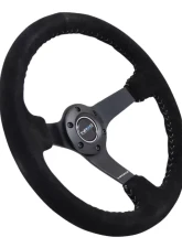 NRG Reinforced Sport Steering Wheel 350mm 3 Inch Deep 5mm Matte Black Spoke Black suede Silver Baseball Stitching                                     - RST-036MB-S-SL - Image 2