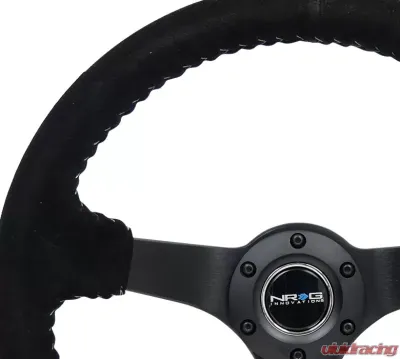 NRG Reinforced Sport Steering Wheel 350mm 3 Inch Deep 5mm Matte Black Spoke Black suede Silver Baseball Stitching - RST-036MB-S-SL