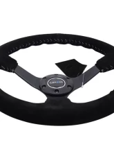 NRG Reinforced Sport Steering Wheel 350mm 3 Inch Deep 5mm Matte Black Spoke Black suede Silver Baseball Stitching                                     - RST-036MB-S-SL - Image 4
