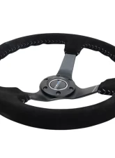 NRG Reinforced Sport Steering Wheel 350mm 3 Inch Deep 5mm Matte Black Spoke Black suede Silver Baseball Stitching                                     - RST-036MB-S-SL - Image 5