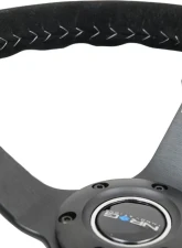 NRG Reinforced Sport Steering Wheel 350mm 3 Inch Deep 5mm Matte Black Spoke Black suede Silver Baseball Stitching                                     - RST-036MB-S-SL - Image 6
