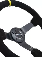 NRG Reinforced Sport Steering Wheel 350mm 3 Inch Deep 5mm Matte Black Spoke Black suede Black criss cross stitching and Yellow Center Mark                                     - RST-036MB-S-Y - Image 2
