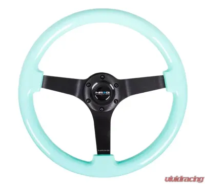 NRG Reinforced Steering Wheel 350mm Classic Minty Fresh Wood Grain Wheel 3 Inch Deep 3-Spoke Center Black - RST-036MF-BK
