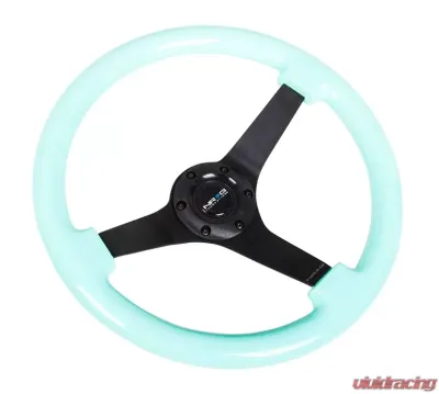 NRG Reinforced Steering Wheel 350mm Classic Minty Fresh Wood Grain Wheel 3 Inch Deep 3-Spoke Center Black - RST-036MF-BK