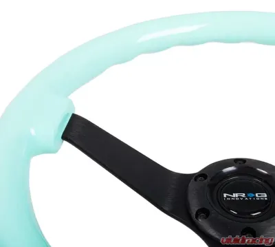 NRG Reinforced Steering Wheel 350mm Classic Minty Fresh Wood Grain Wheel 3 Inch Deep 3-Spoke Center Black - RST-036MF-BK