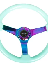 NRG Reinforced Steering Wheel 350mm Classic Minty Fresh Wood Grain Wheel 3 Inch Deep 3-Spoke Center Neochrome                                     - RST-036MF-MC - Image 3