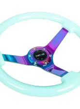 NRG Reinforced Steering Wheel 350mm Classic Minty Fresh Wood Grain Wheel 3 Inch Deep 3-Spoke Center Neochrome                                     - RST-036MF-MC - Image 2