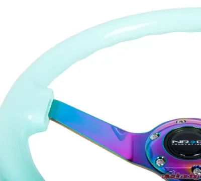 NRG Reinforced Steering Wheel 350mm Classic Minty Fresh Wood Grain Wheel 3 Inch Deep 3-Spoke Center Neochrome - RST-036MF-MC