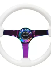 NRG Reinforced Steering Wheel 350mm Classic White Wood Grain Wheel 3 Inch Deep 4mm 3-Spoke Center Neochrome                                     - RST-036WT-MC - Image 5
