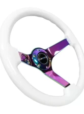 NRG Reinforced Steering Wheel 350mm Classic White Wood Grain Wheel 3 Inch Deep 4mm 3-Spoke Center Neochrome                                     - RST-036WT-MC - Image 2