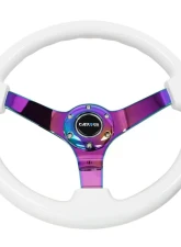 NRG Reinforced Steering Wheel 350mm Classic White Wood Grain Wheel 3 Inch Deep 4mm 3-Spoke Center Neochrome                                     - RST-036WT-MC - Image 3